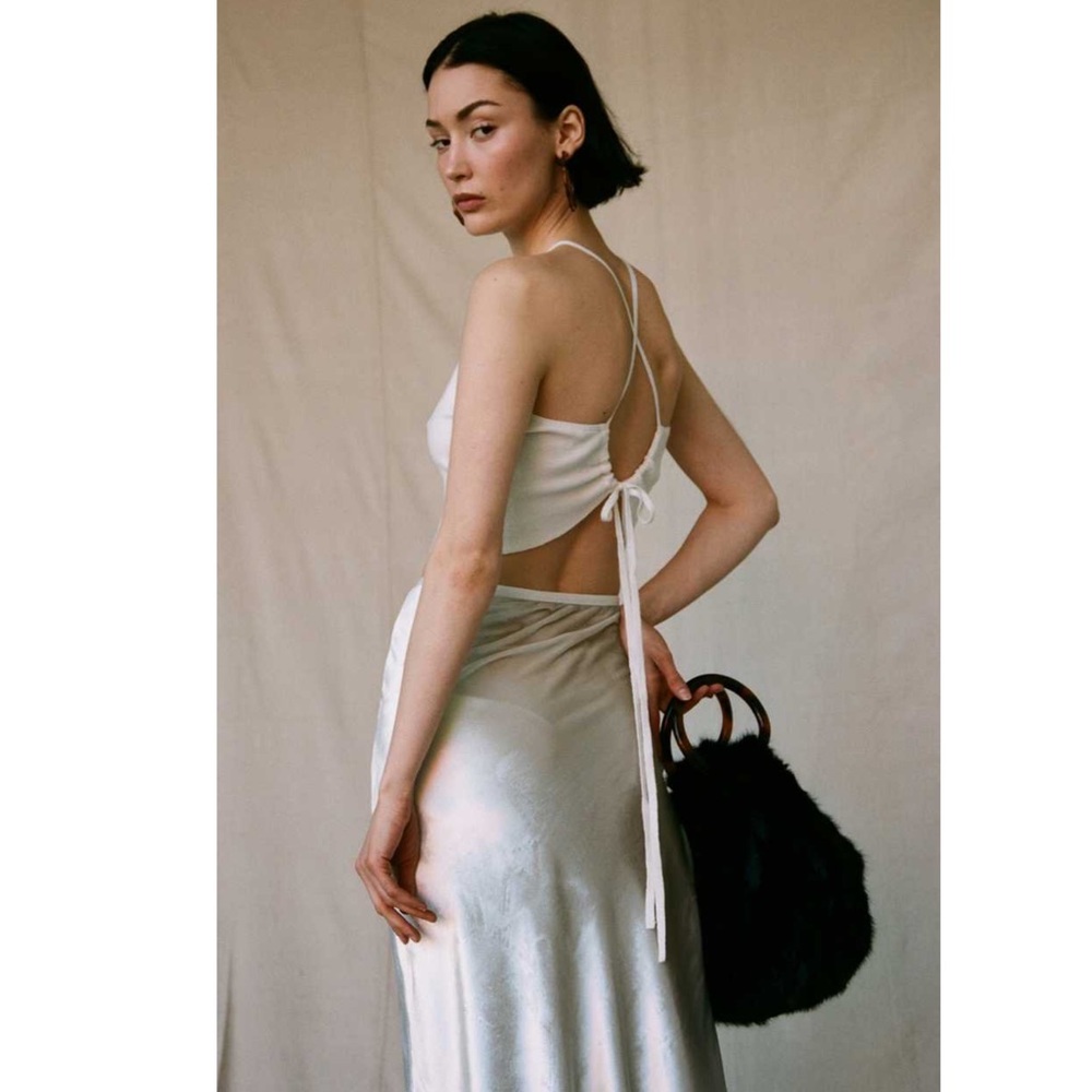 Cult Gaia Lili Cropped Top White Criss Cross Back